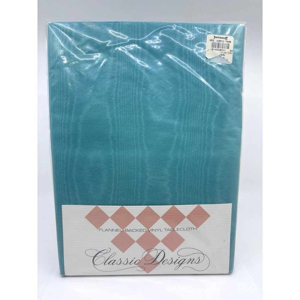 1970s Blue Vinyl Oval Table Cloth 60"x 84" Never Used